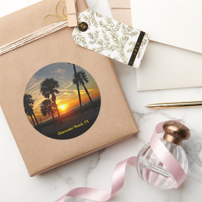 Clearwater Beach Sunset Classic Round Sticker (Gifting)