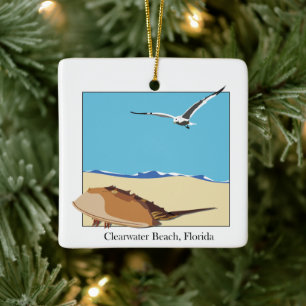 Clearwater, FL Horseshoe Crab Sea Gull Beach Ceramic Ornament