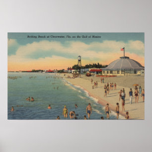 Clearwater, FL - Swimmers & Sunbathers on Beach Poster