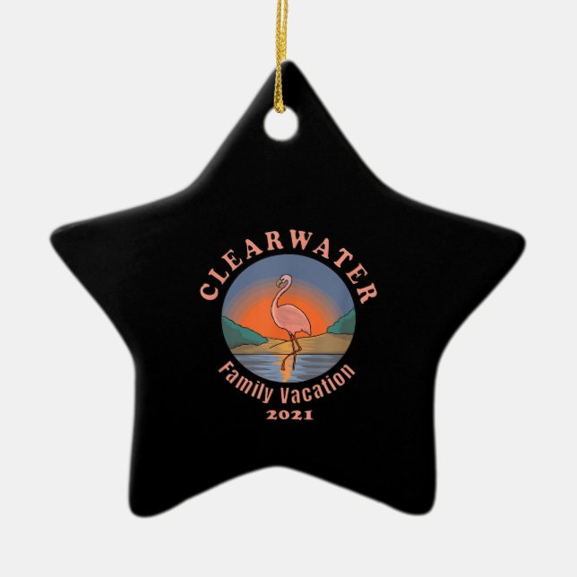 Clearwater Flamingo Vacation 2021 | Funny Flamingo Ceramic Tree Decoration (Front)