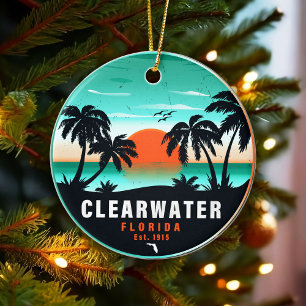 Clearwater Florida Beach Retro Sunset Souvenirs Ceramic Tree Decoration