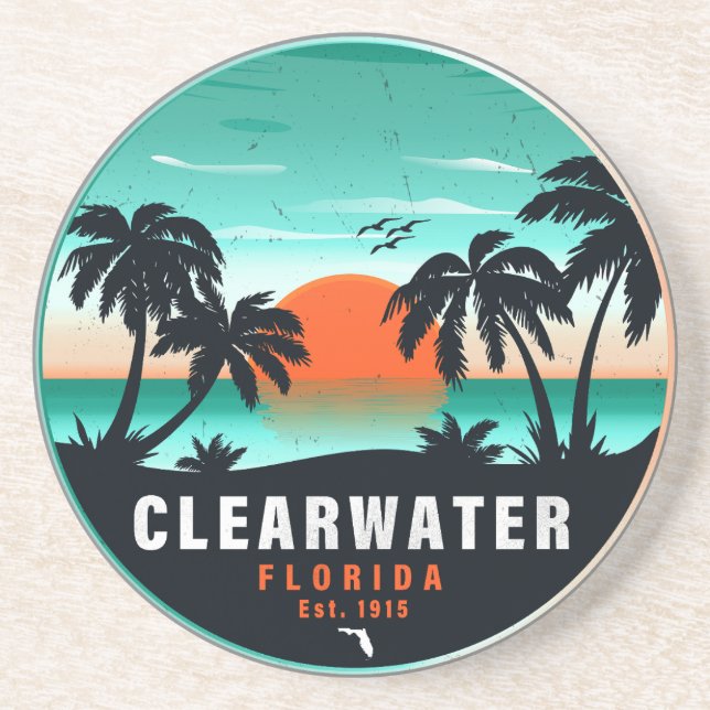 Clearwater Florida Beach Retro Sunset Souvenirs Coaster (Front)