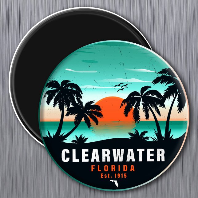 Clearwater Florida Beach Retro Sunset Souvenirs Magnet (Creator Uploaded)