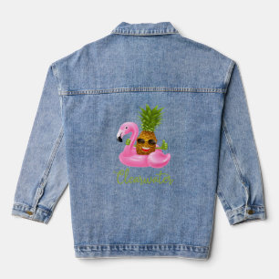 Clearwater Florida Beach Tropical Flamingo Pineap Denim Jacket