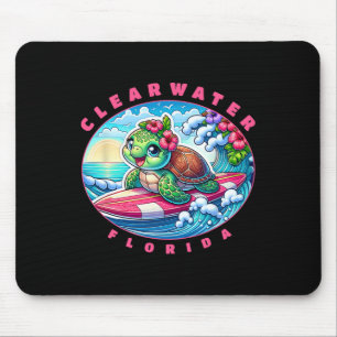Clearwater Florida Cute Surfing Girl Sea Turtle Mouse Mat