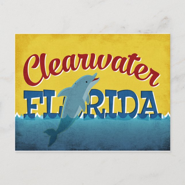 Clearwater Florida Dolphin Retro Vintage Travel Postcard (Front)