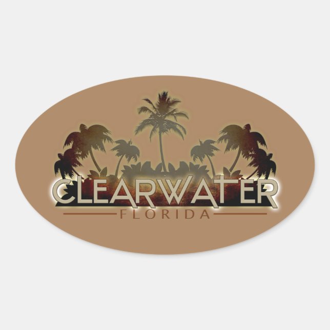 Clearwater Florida palm trees oval sticker (Front)