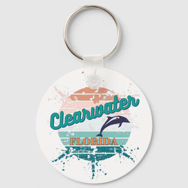 Clearwater Florida Retro Exploding Sunset   Key Ring (Front)