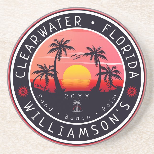 Clearwater Florida Retro Sunset Souvenirs 80s Coaster (Front)
