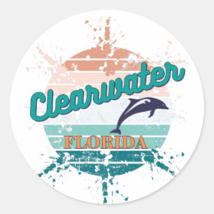 Clearwater Florida Retro Vintage Exploding Sunset Classic Round Sticker