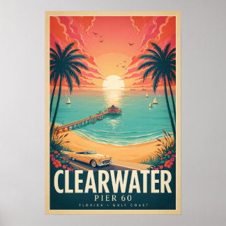 Clearwater Pier 60 Vintage Florida Travel Poster