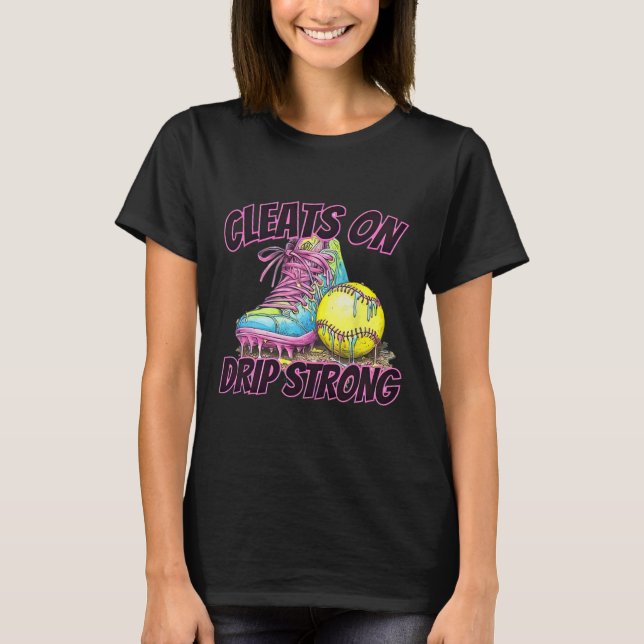 Cleats On Drip Strong Softll Drip Softll Mom Retro T-Shirt (Front)