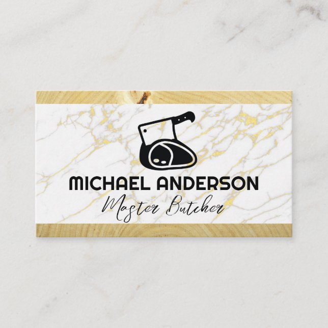 Cleaver and Meat | Marble and Wood Business Card (Front)