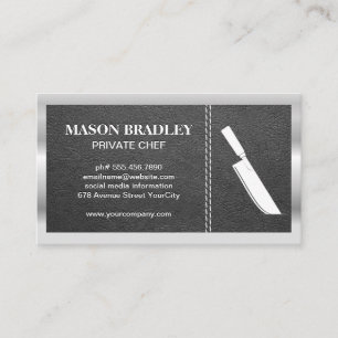 Cleaver Knife   Leather Stitched   Metallic Border Business Card