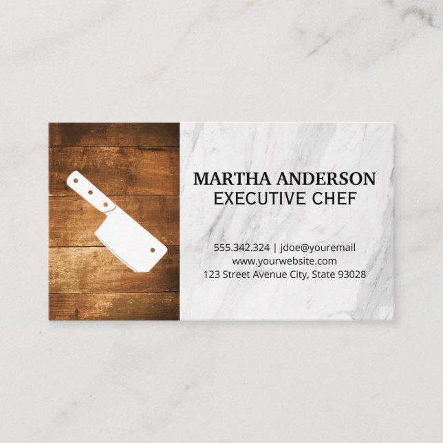 Cleaver | Wood Marble Background Business Card (Front)