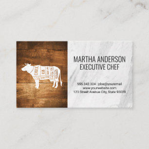 Cleaver   Wood Marble Beef Diagram Business Card