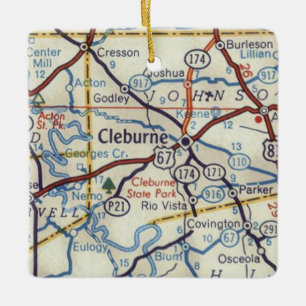 Cleburne Texas 50's Map Ceramic Ornament