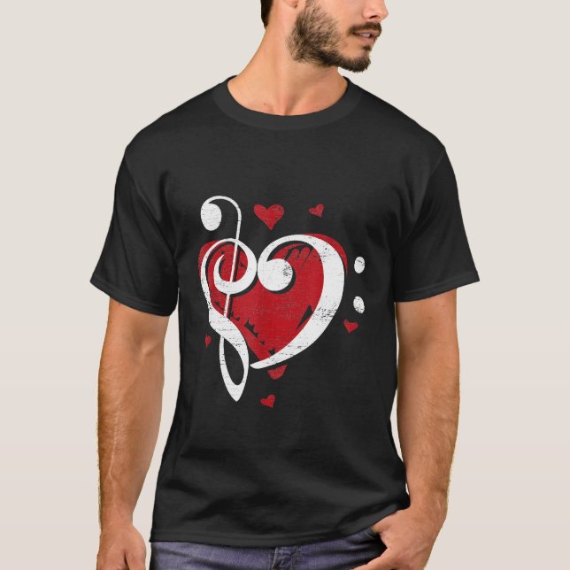 Clef Bass Heart Love Musical Instrument Musician M T-Shirt (Front)
