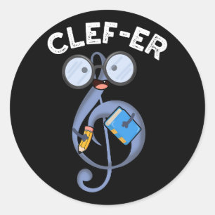 Clef-er Funny Music Pun Classic Round Sticker