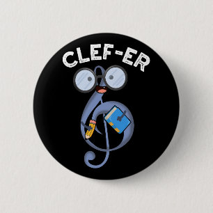 Clef-er Funny Music Pun Dark BG 6 Cm Round Badge