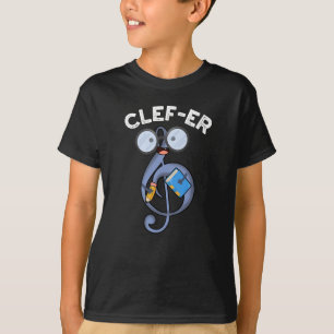 Clef-er Funny Music Pun Dark BG T-Shirt