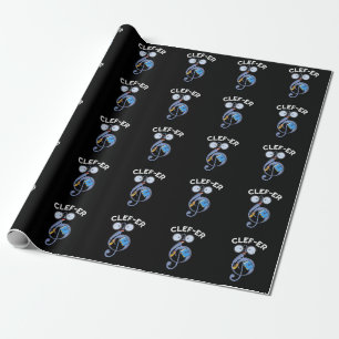 Clef-er Funny Music Pun Dark BG Wrapping Paper