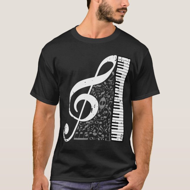 Clef Piano Musical Notes Pianist Musicians Instrum T-Shirt (Front)