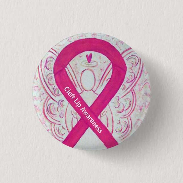 Cleft Lip Awareness Hot Pink Ribbon Angel Pins (Front)