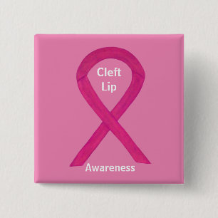 Cleft Lip Awareness Hot Pink Ribbon Button Pins