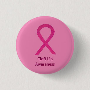 Cleft Lip Awareness Hot Pink Ribbon Pin Buttons