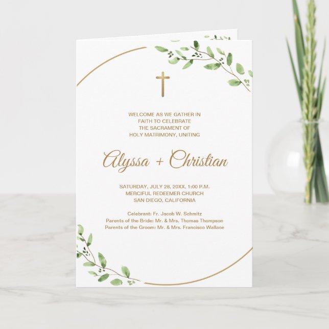 Clegant Catholic Wedding Program With Readings  Programme (Front)