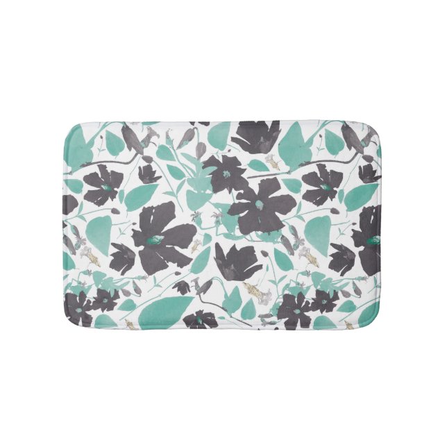Clematis Chocolate Mint Floral Pattern Bath Mat (Front)