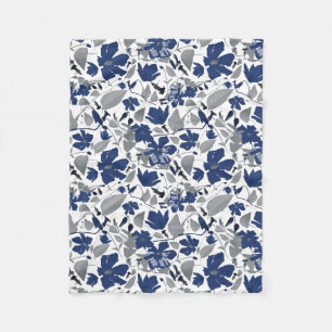 Clematis Elegant Vine Blue Grey Fleece Blanket