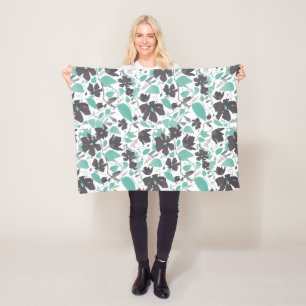 Clematis Floral Pattern Chocolate Mint Fleece Blanket