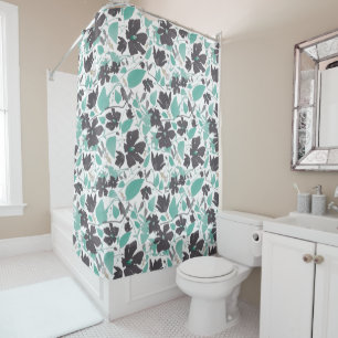 Clematis Floral Pattern Chocolate Mint Shower Curtain