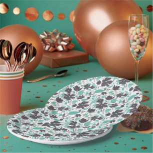 Clematis Floral Pattern Mint Chocolate Paper Plate