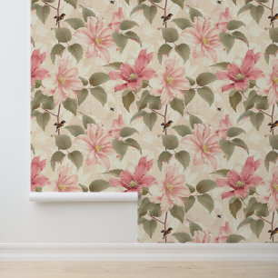 Clematis flower blossom liana with birds & bees wallpaper