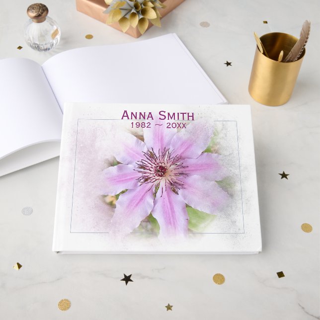 Clematis Flower for Memorial Service Guest Book (Front Open)