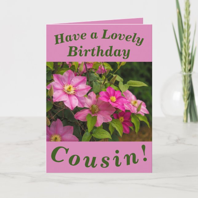 Clematis Flowers Birthday Card for Cousin (Front)