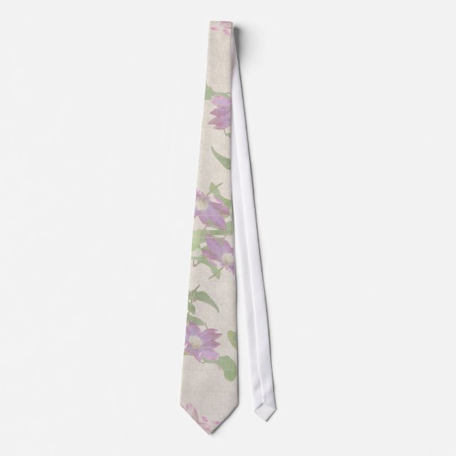 Clematis Flowers Linen Tie (Front)