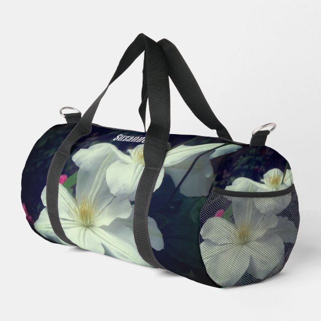 Clematis Flowers Personalised Duffle Bag (Right Corner)