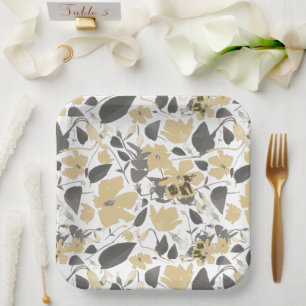 Clematis Flowers Yellow Grey Botanical Paper Plate