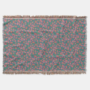 Clematis Pink, Red, Orange Floral on Dark Blue Throw Blanket