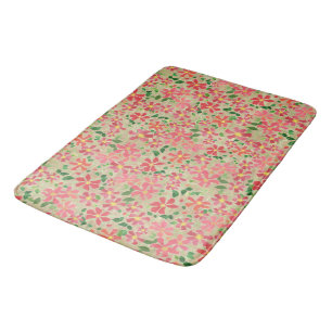 Clematis Pink, Red, Orange Floral Pattern on Taupe Bath Mat
