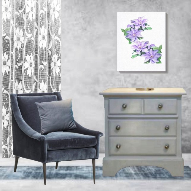 Clematis Purple Canvas Print (This Clematis Purple Canvas Print, lends elegance to any bedroom!)
