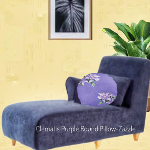 Clematis Purple Round Cushion