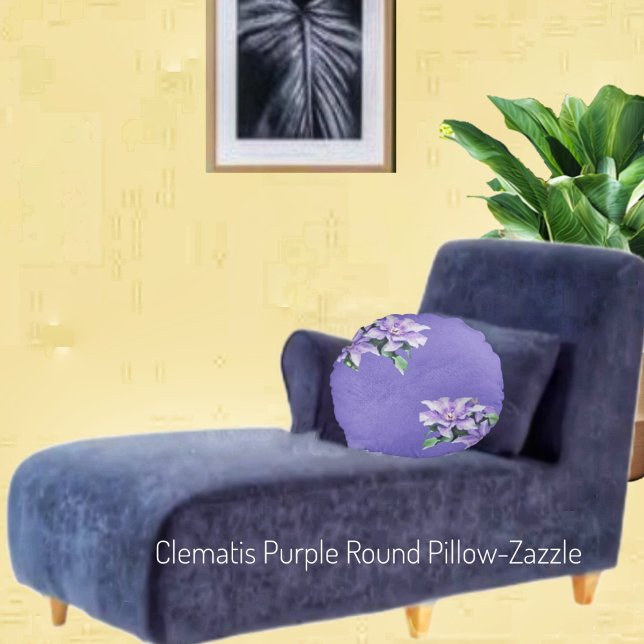 Clematis Purple Round Cushion (Creator Uploaded)