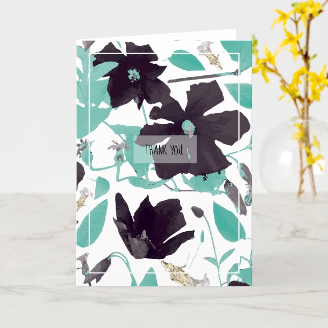 Clematis Teal Grey Floral Thank You Card (Clematis Teal Gray Floral Thank You Card from Studio Posies.)