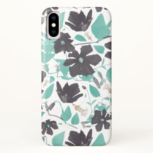 Clematis Teal Watercolor Floral Pattern iPhone X Case
