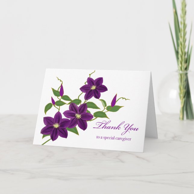 Clematis Thank You to Caregiver Cancer Patient Card (Front)